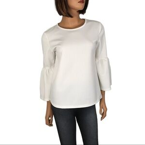 White Top Bell Sleeves 3/4 Length size S Women Casual Tunic Shirt Pullover